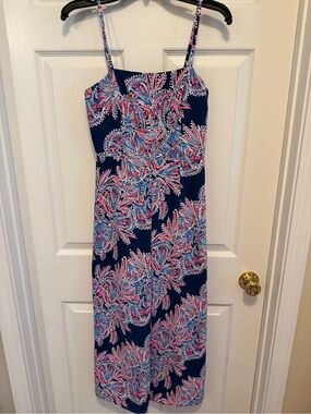 Lilly Pulitzer Navy Pink & Light Blue Spaghetti Strap Jumpsuit